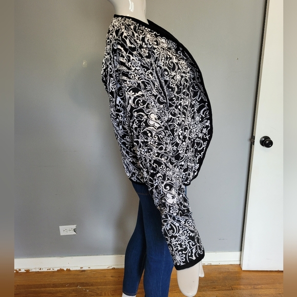 Handmade Quilted Style Blazer in Black & White Floral, VGUC, Approximate Size L - Picture 2 of 8
